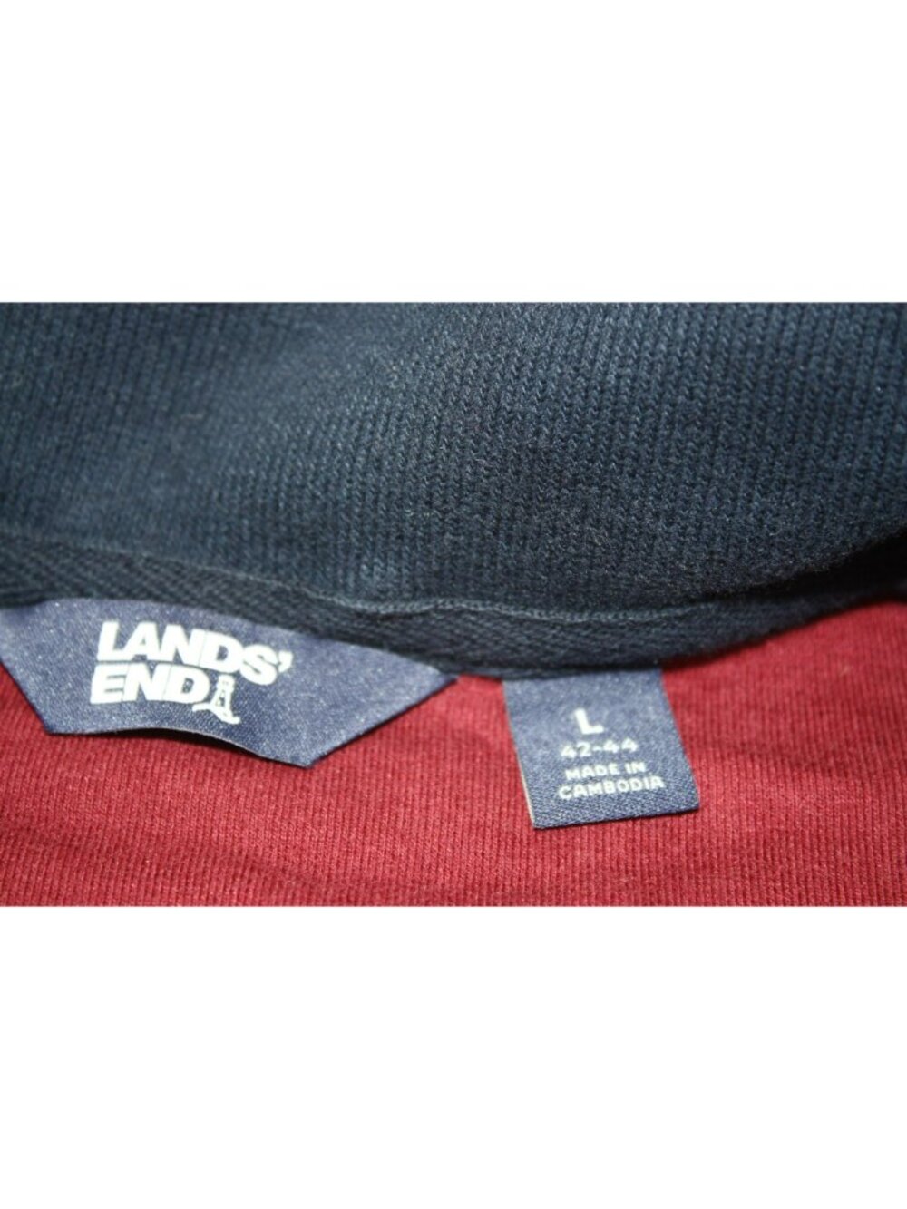 Lands End Mens 1/4 Zip Pullover Sweatshirt Burgundy L Cotton Casual Long Sleeve - Picture 3 of 7
